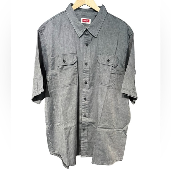 Wrangler Gray Cotton Blend Short Sleeve Button Up Shirt Stretch - Picture 1 of 10